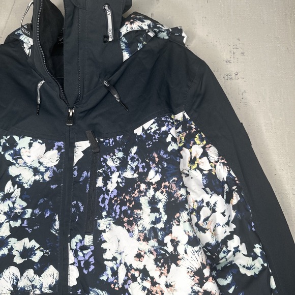 Women's ROXY Presence True Black FlowersParka Insulated Snow Jacket Coat | Sz: M - Picture 2 of 16